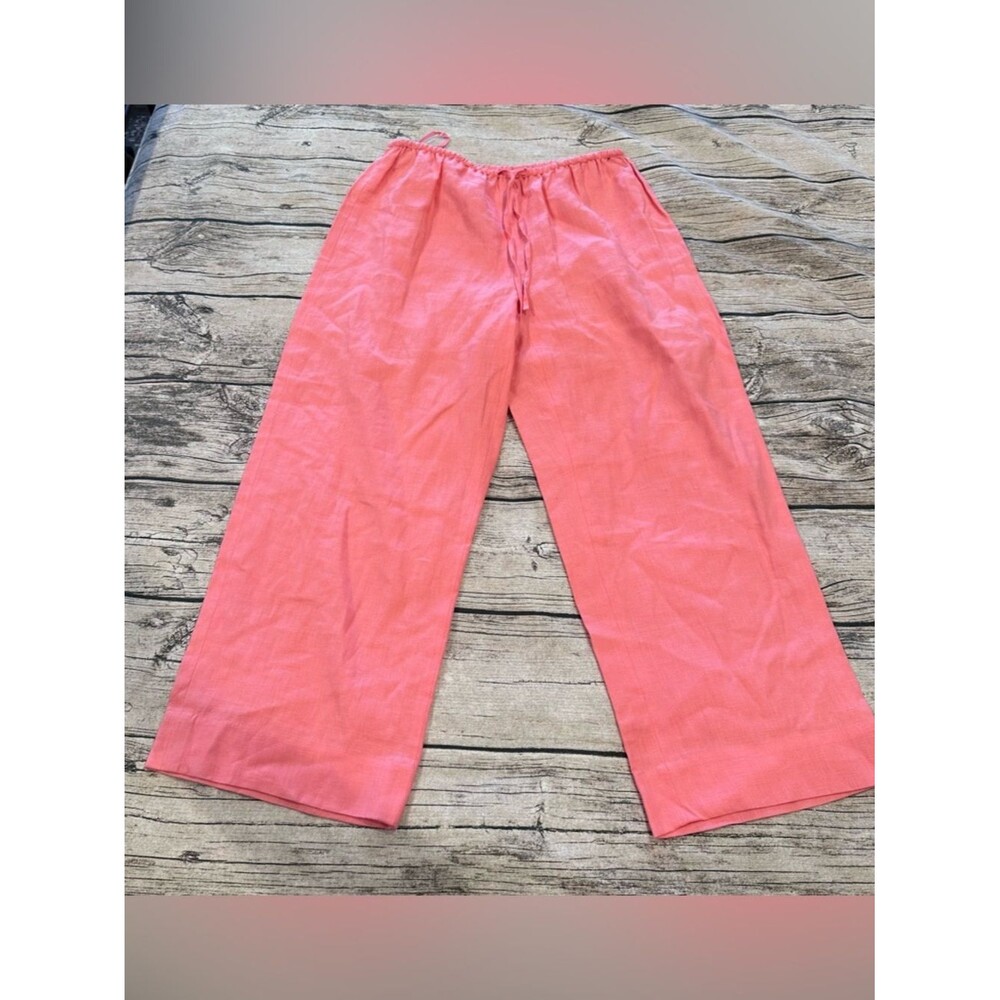 Bloomingdale's Sutton Studio Coral Pink Cropped Linen Pants; Wide Leg; Size 8